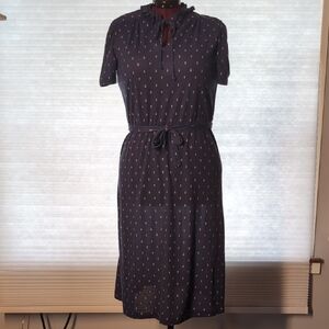 Vintage 70s Navy Blue Polka Dot Jersey Dress